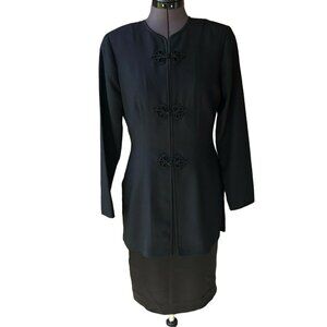 Adrianna Papell Long-Sleeve Black Dress Sz. 4 Knee-Length Crew-Neck